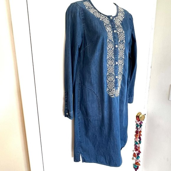 J.JILL CHAMBRAY BLUE SHIRT DRESS EMBROIDERED DETAILS SIZE XS - Picture 4 of 10